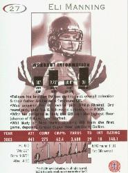 2004 SAGE #27 Eli Manning back image