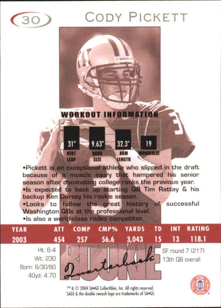 2004 Sage Football "Main Set" Base Cards - Picture 61 of 93