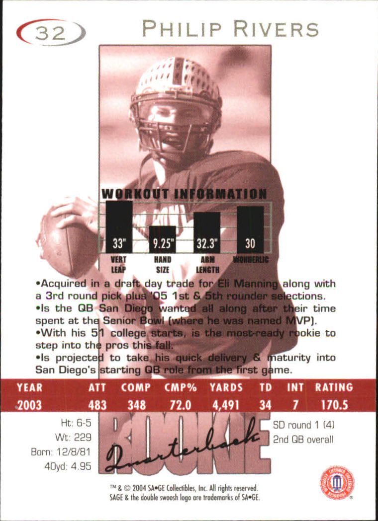 2004 Sage Football "Main Set" Base Cards - Picture 65 of 93