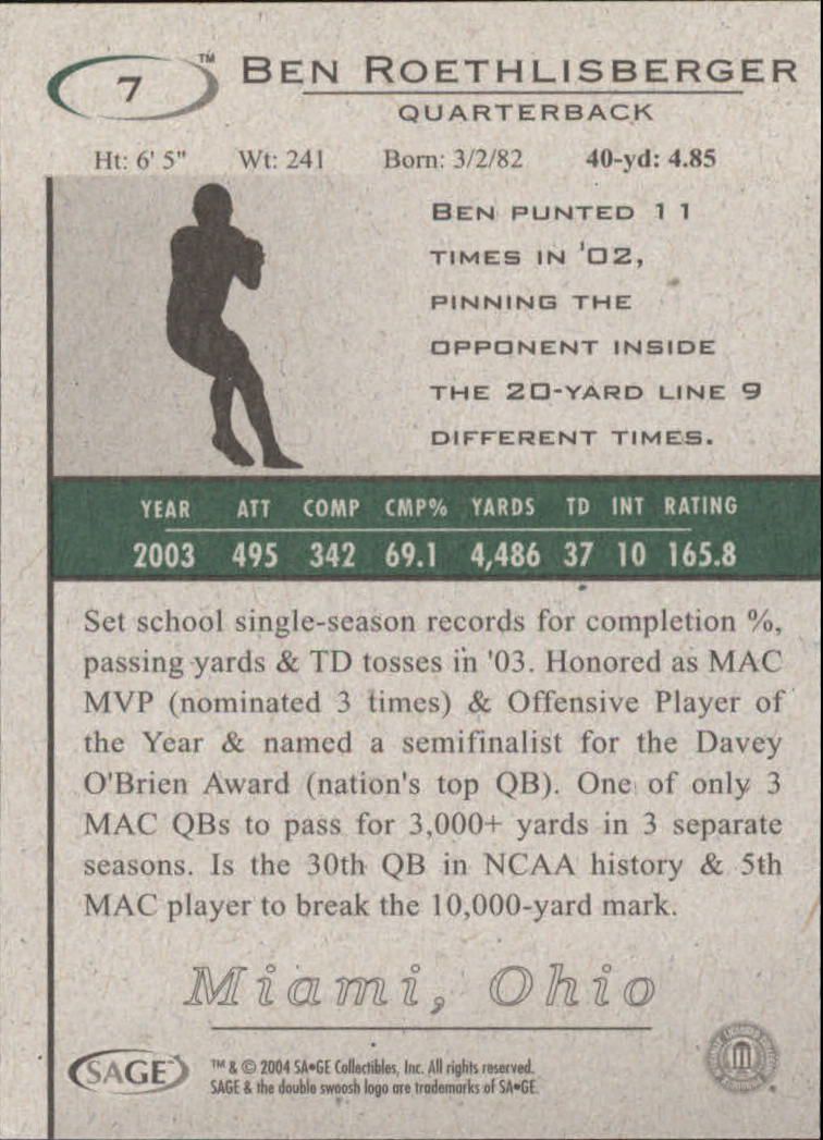 2004 Sage HIT Football "Main Set" Base Cards - Picture 15 of 93