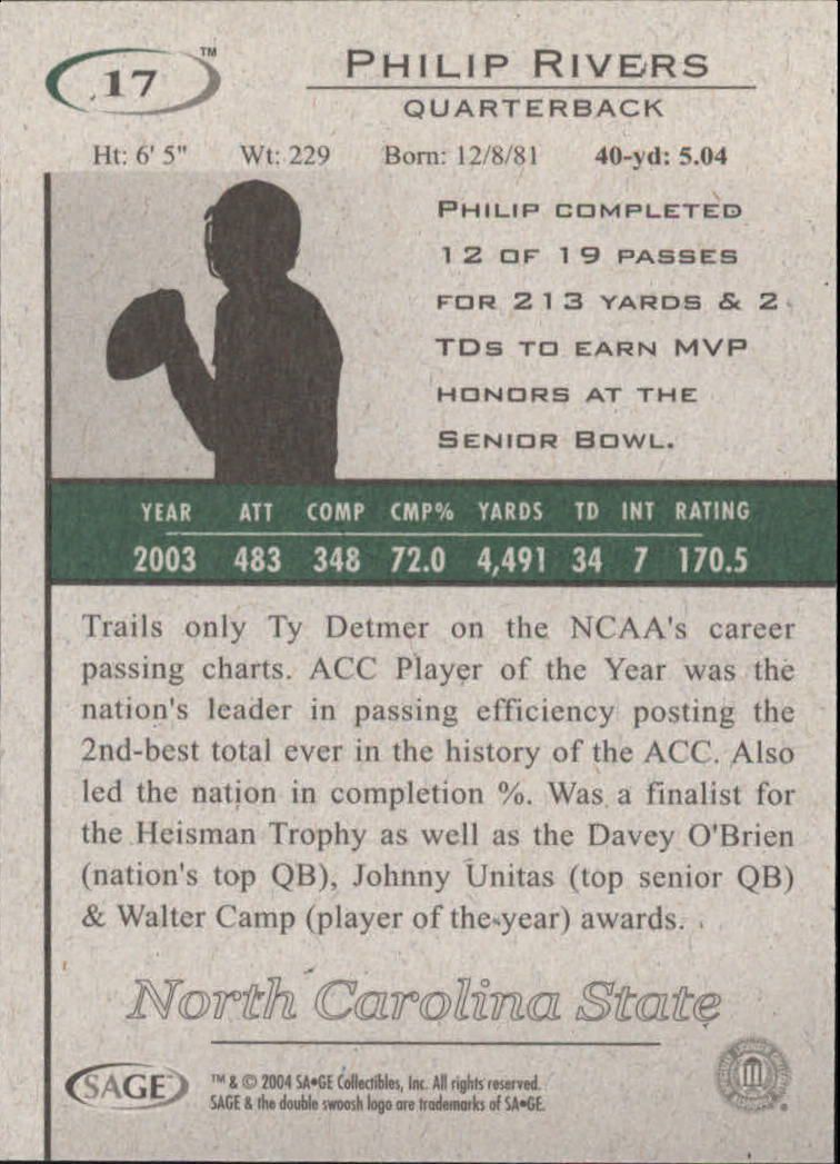 2004 Sage HIT Football "Main Set" Base Cards - Picture 35 of 93