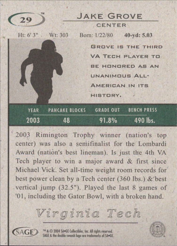 2004 Sage HIT Football "Main Set" Base Cards - Picture 59 of 93