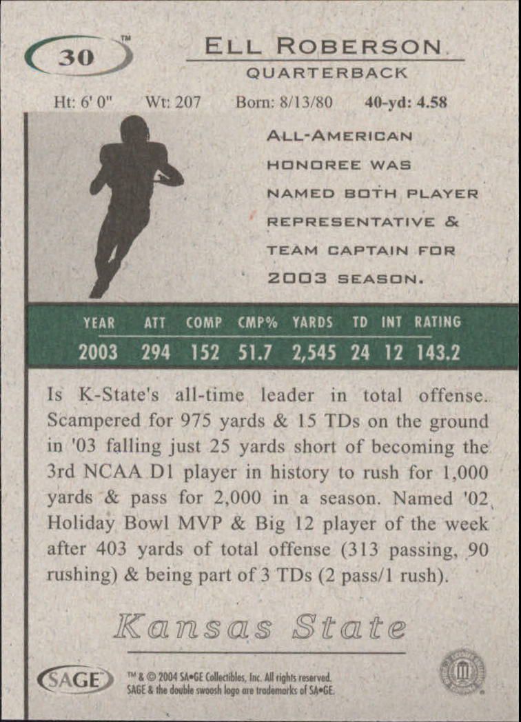 2004 Sage HIT Football "Main Set" Base Cards - Picture 61 of 93