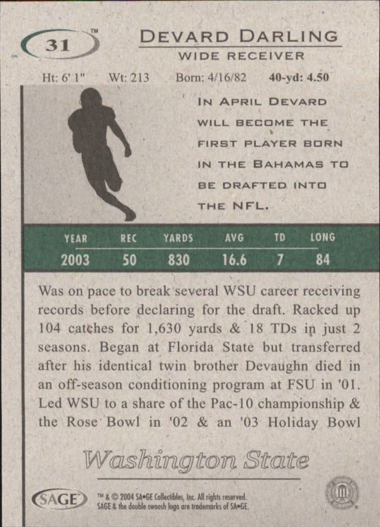 2004 Sage HIT Football "Main Set" Base Cards - Picture 63 of 93