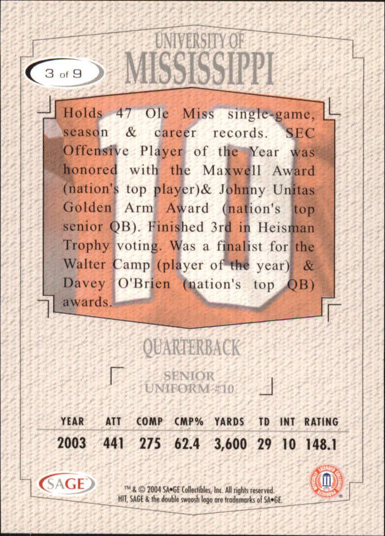 2004 Sage HIT Football "Insert" Cards - Picture 9 of 56