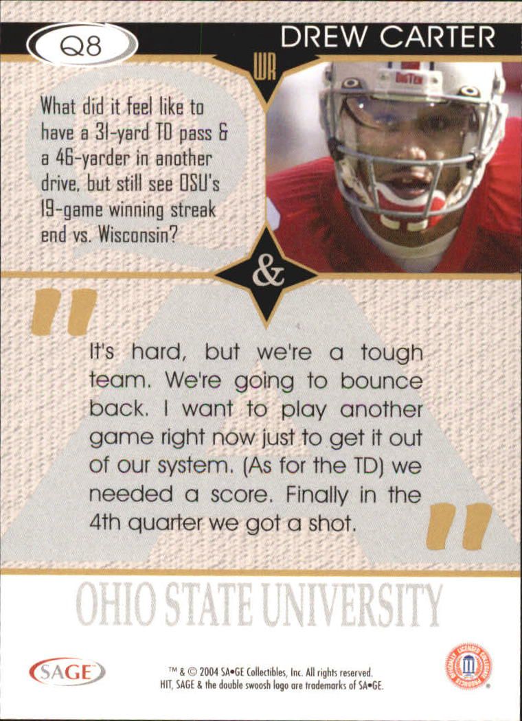 2004 Sage HIT Football "Insert" Cards - Picture 15 of 56