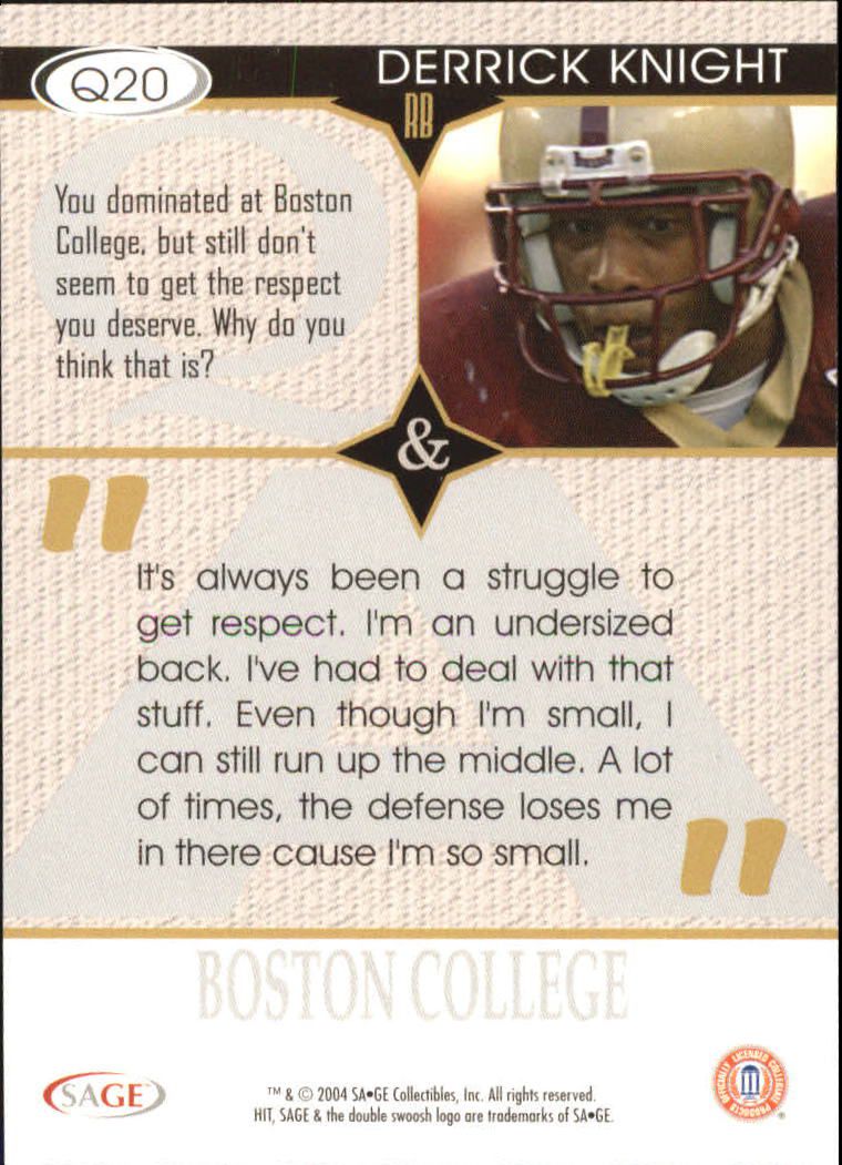 2004 Sage HIT Football "Insert" Cards - Picture 19 of 56