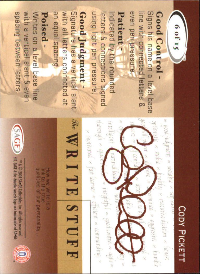 2004 Sage HIT Football "Insert" Cards - Picture 50 of 56