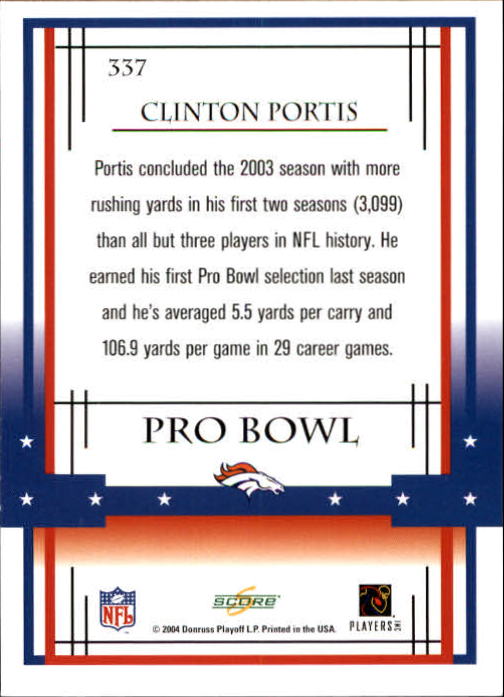 2004 Score #337 Clinton Portis PB back image