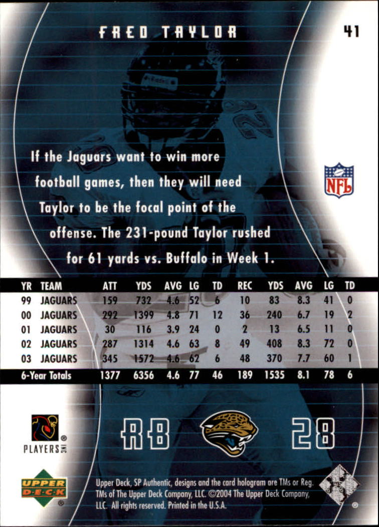 2004 SP Authentic #41 Fred Taylor back image