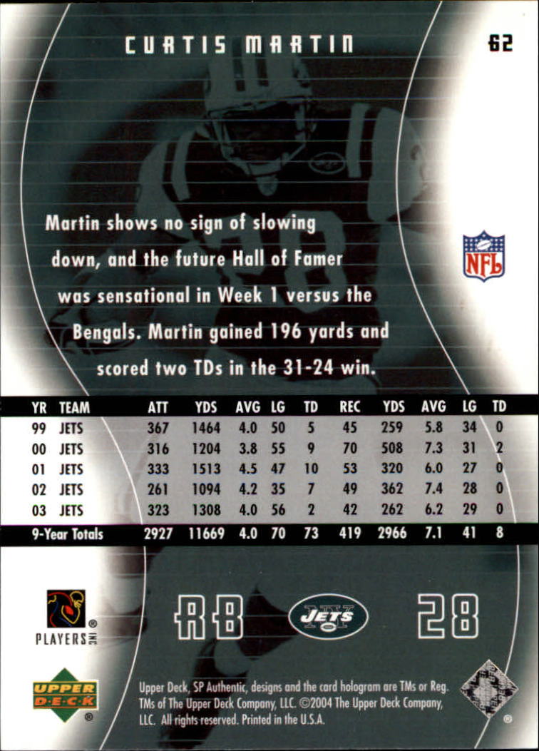 2004 SP Authentic #62 Curtis Martin back image