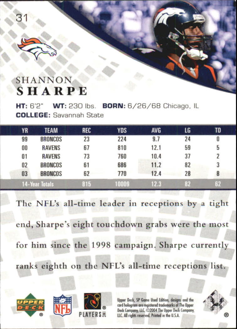 2004 SP Game Used Edition (Upper Deck) Football "Main Set" Cards - Bild 11 von 85