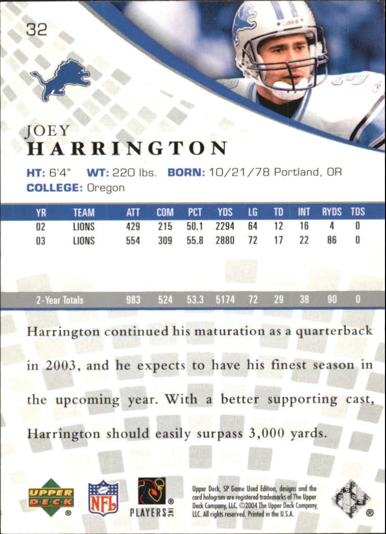2004 SP Game Used Edition (Upper Deck) Football "Main Set" Cards - Bild 13 von 85