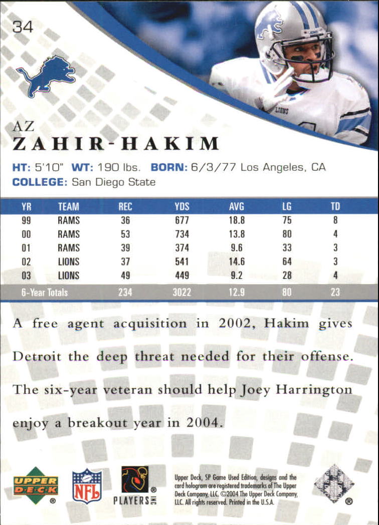 2004 SP Game Used Edition (Upper Deck) Football "Main Set" Cards - Bild 17 von 85