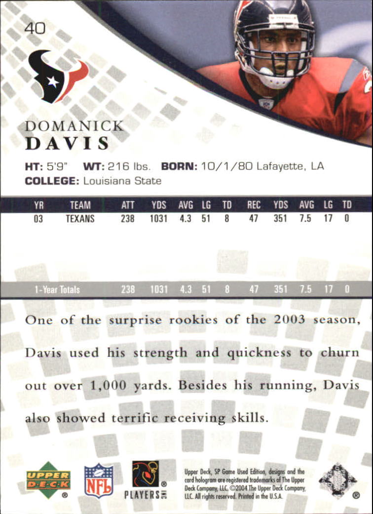 2004 SP Game Used Edition (Upper Deck) Football "Main Set" Cards - Bild 21 von 85