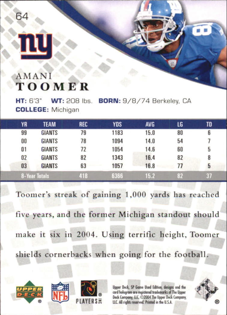 2004 SP Game Used Edition (Upper Deck) Football "Main Set" Cards - Bild 29 von 85