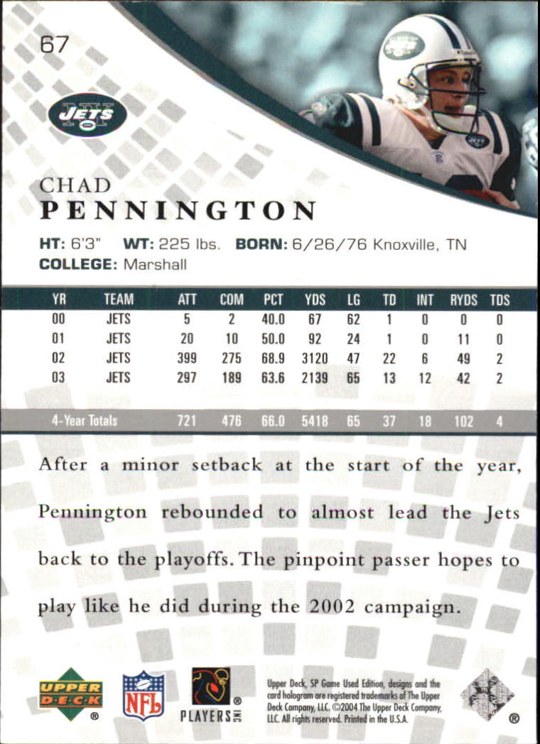 2004 SP Game Used Edition (Upper Deck) Football "Main Set" Cards - Bild 31 von 85