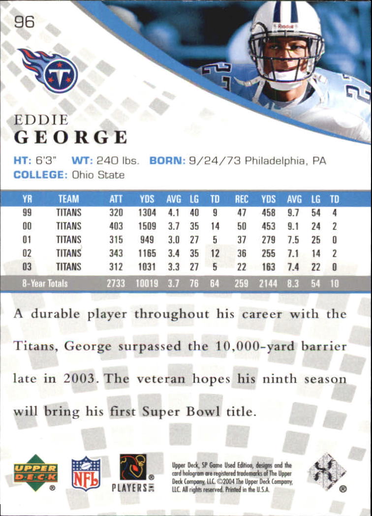 2004 SP Game Used Edition (Upper Deck) Football "Main Set" Cards - Bild 73 von 85
