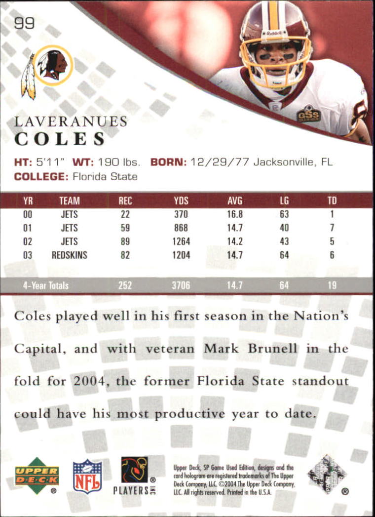 2004 SP Game Used Edition (Upper Deck) Football "Main Set" Cards - Bild 77 von 85