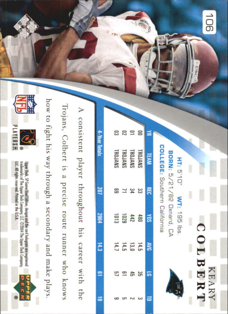 2004 SP Game Used Edition #106 Keary Colbert RC back image