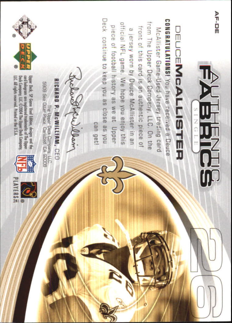 2004 SP Game Used Edition Authentic Fabric #AFDE Deuce McAllister back image