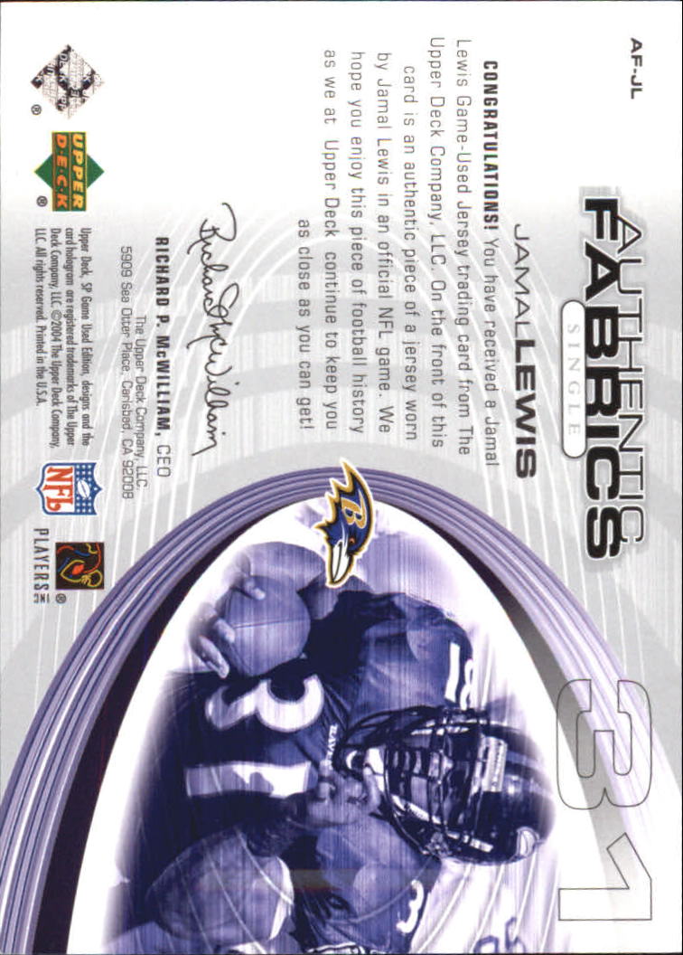 2004 SP Game Used Edition Authentic Fabric #AFJL Jamal Lewis back image