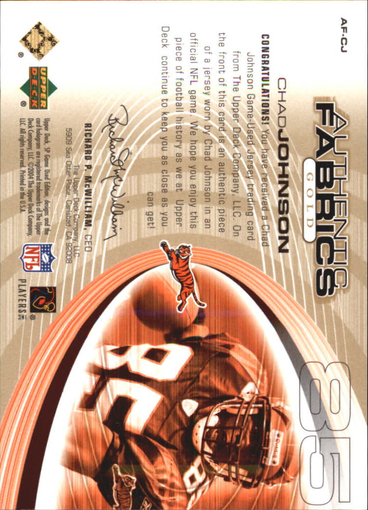 2004 SP Game Used Edition Authentic Fabric Gold #AFCJ Chad Johnson back image