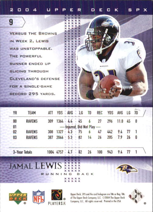 2004 SPx #9 Jamal Lewis back image