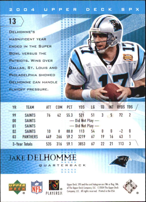 2004 SPx (Upper Deck) Football "Main Set" Cards #1 to #179 - Picture 27 of 276