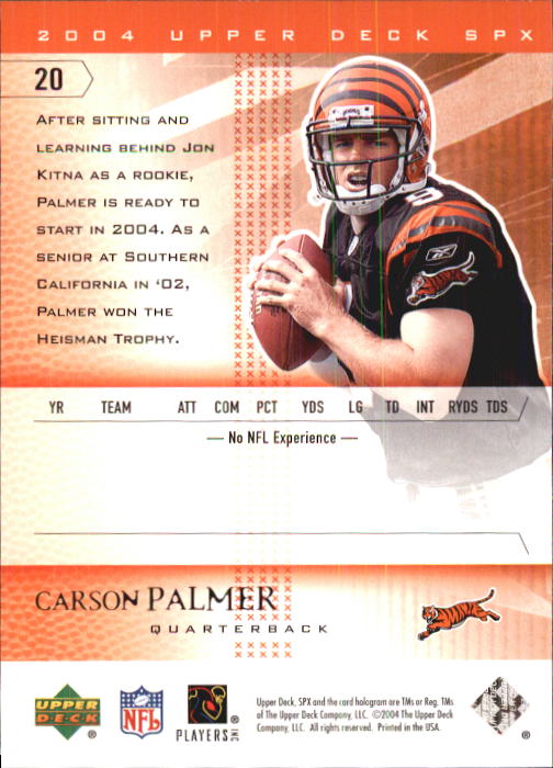 2004 SPx #20 Carson Palmer back image