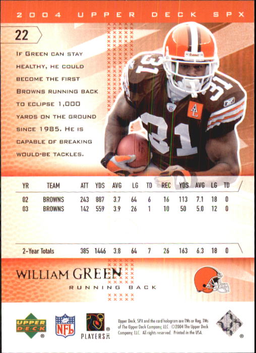 2004 SPx #22 William Green back image