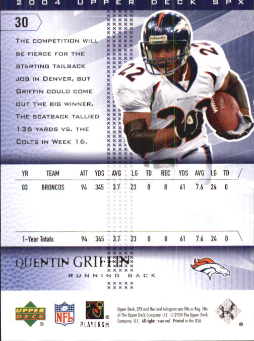 2004 SPx (Upper Deck) Football "Main Set" Cards #1 to #179 - Picture 61 of 276