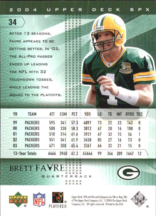 2004 SPx (Upper Deck) Football "Main Set" Cards #1 to #179 - Picture 69 of 276