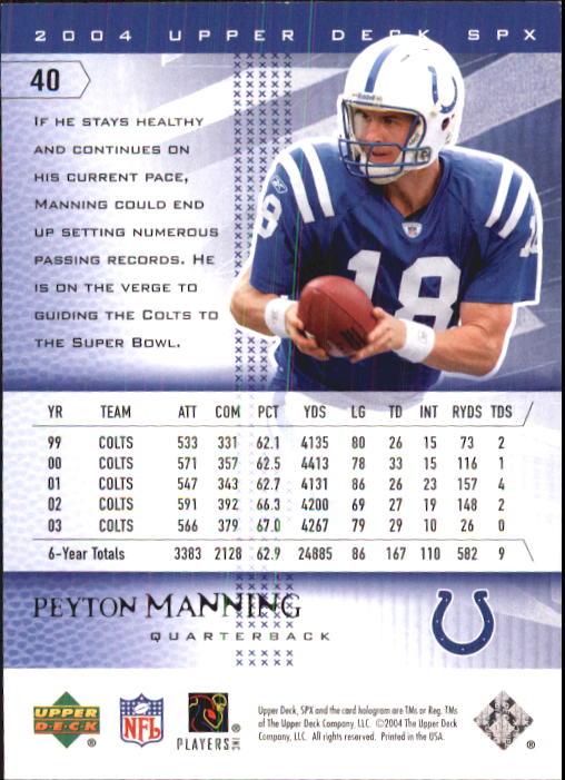 2004 SPx (Upper Deck) Football "Main Set" Cards #1 to #179 - Picture 81 of 276