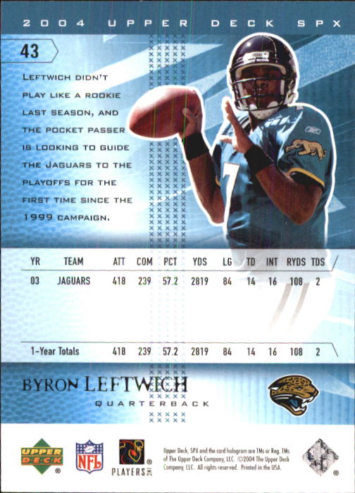 2004 SPx #43 Byron Leftwich back image
