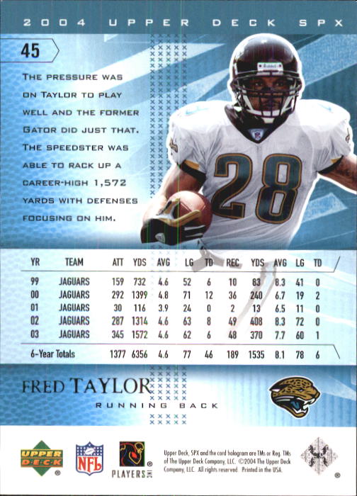 2004 SPx #45 Fred Taylor back image