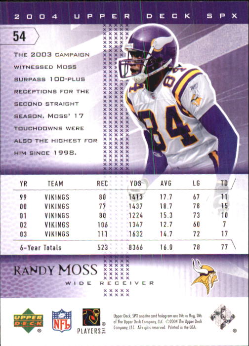 2004 SPx (Upper Deck) Football "Main Set" Cards #1 to #179 - Picture 109 of 276