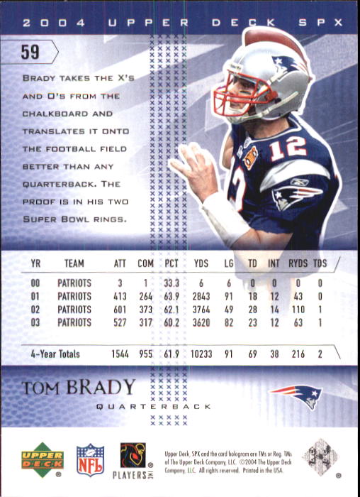 2004 SPx #59 Tom Brady back image
