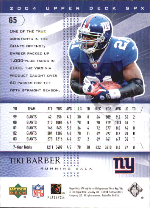 2004 SPx (Upper Deck) Football "Main Set" Cards #1 to #179 - Picture 129 of 276