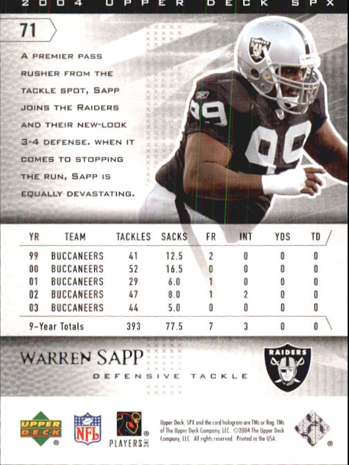 2004 SPx (Upper Deck) Football "Main Set" Cards #1 to #179 - Picture 141 of 276