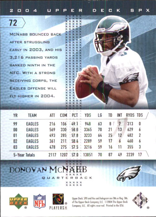 2004 SPx (Upper Deck) Football "Main Set" Cards #1 to #179 - Picture 143 of 276