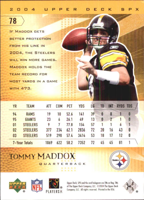 2004 SPx #78 Tommy Maddox back image