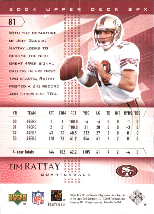 2004 SPx (Upper Deck) Football "Main Set" Cards #1 to #179 - Picture 161 of 276