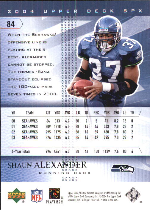 2004 SPx #84 Shaun Alexander back image