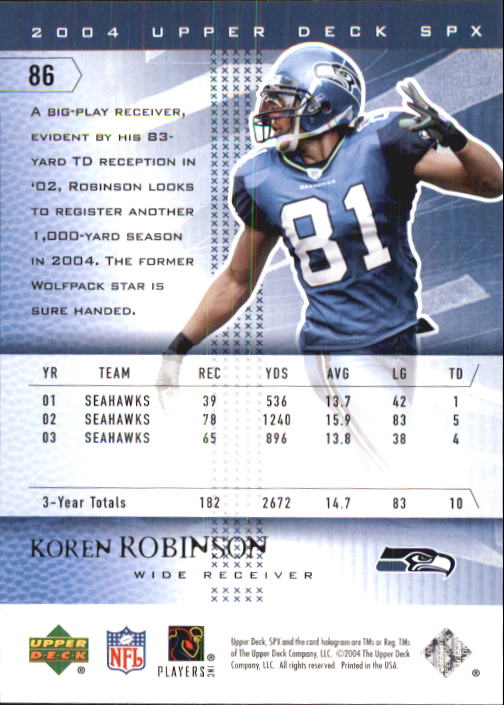 2004 SPx (Upper Deck) Football "Main Set" Cards #1 to #179 - Picture 171 of 276