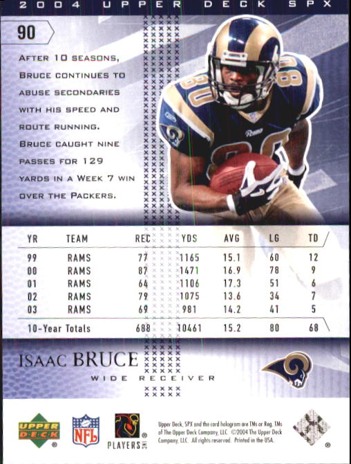2004 SPx #90 Isaac Bruce back image