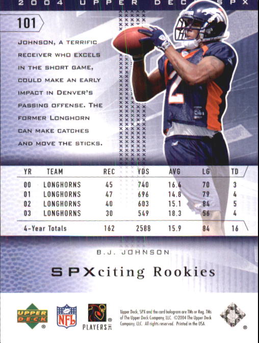2004 SPx #101 B.J. Johnson RC back image