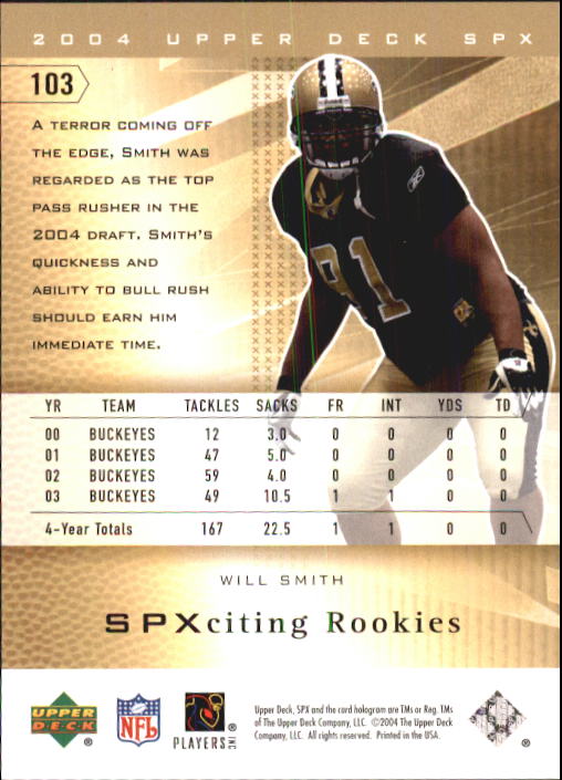 2004 SPx #103 Will Smith RC back image