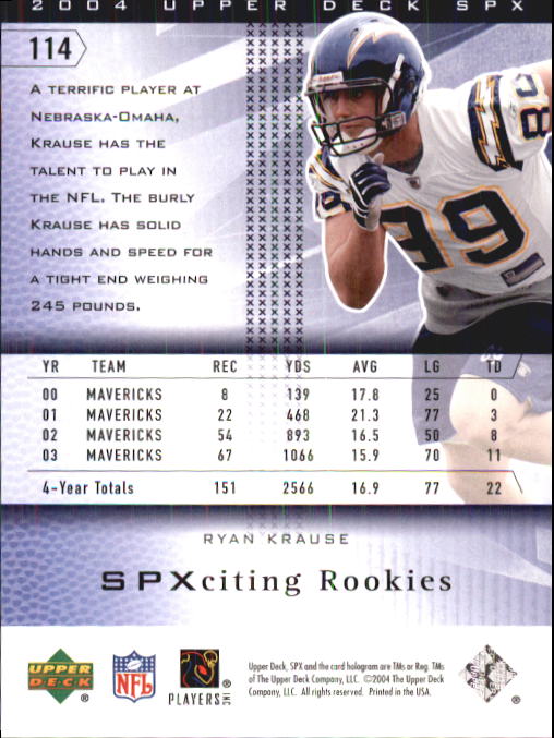 2004 SPx (Upper Deck) Football "Main Set" Cards #1 to #179 - Picture 211 of 276