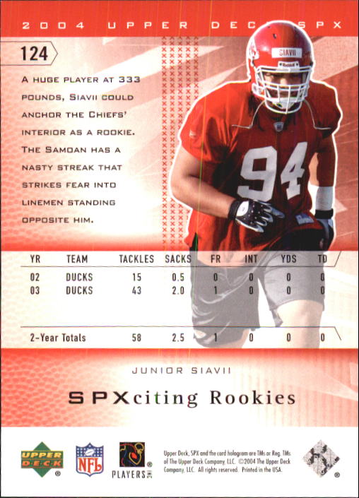 2004 SPx (Upper Deck) Football "Main Set" Cards #1 to #179 - Picture 217 of 276